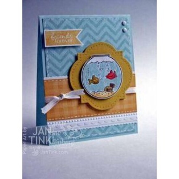 RARE Vintage Stampin Up Fishin Around Mounted Block Card Scrapbook Craft Bowl - Picture 5 of 12